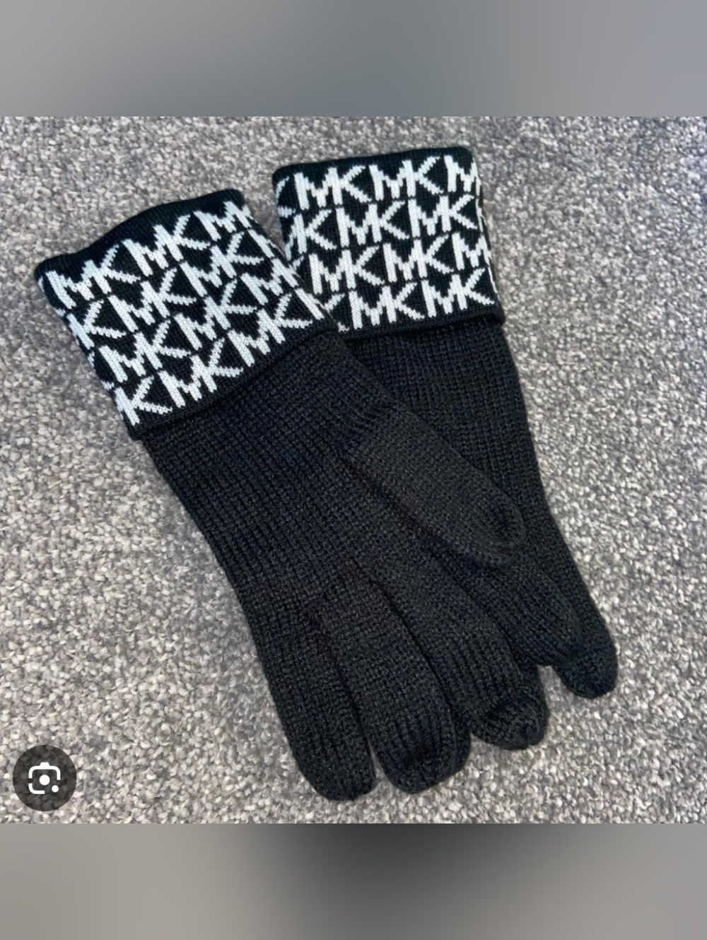 Michael Kors Black Knit Gloves with White MK Logo Cuff